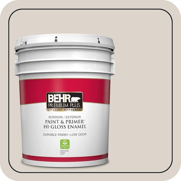 BEHR PREMIUM PLUS 5 gal. #ECC-18-2 Pebbled Shore Hi-Gloss Enamel Interior/Exterior Paint & Primer