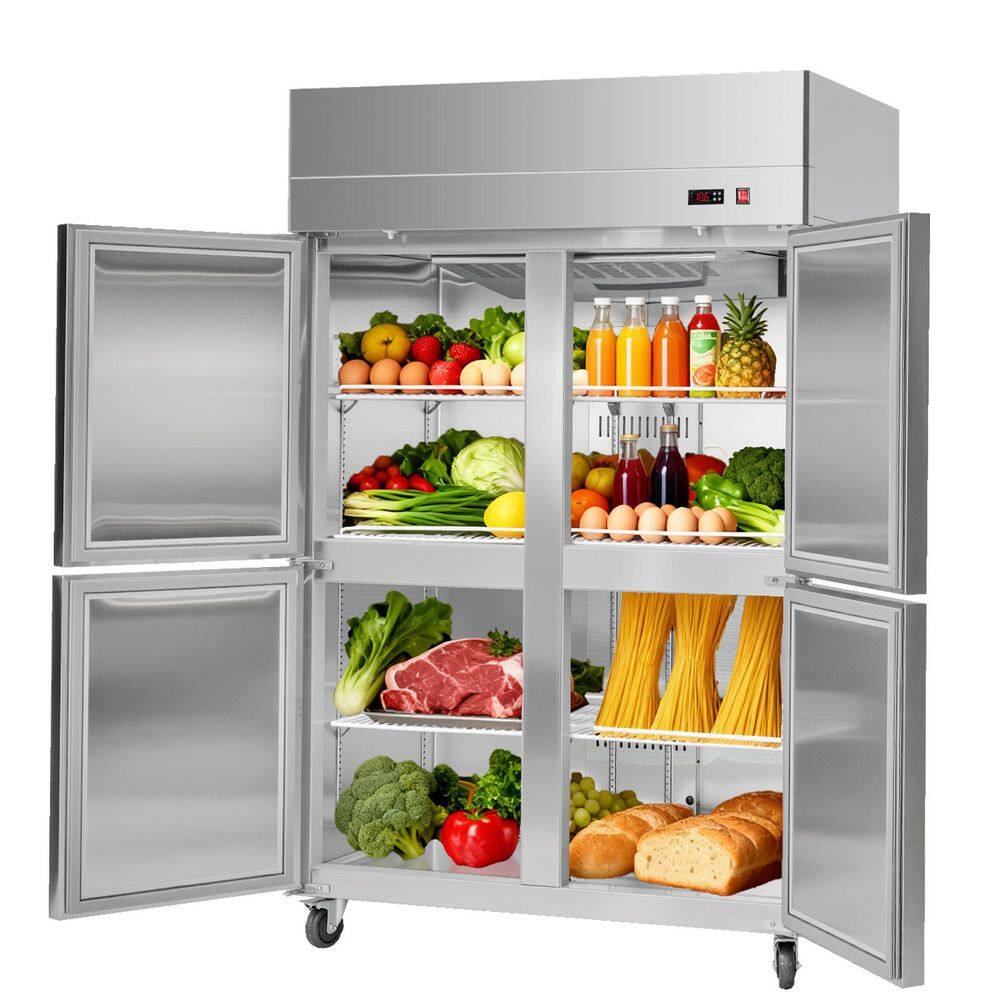 32cu.ft. Commercial Refrigerator and Freezer 31.89 in.W Upright 4-Doors Auto-Defrost Stainless Steel 6-Shelves in Silver