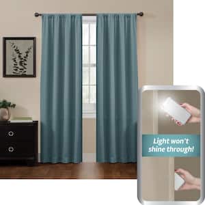 Teal Geometric Thermal 50 in. W x 84 in. L Rod Pocket 100% Blackout Curtain