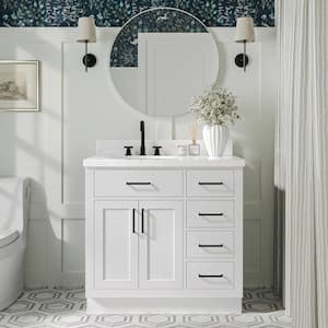 Hepburn 36 in. W x 22 in. D x 36 in. H Single Sink Freestanding Bath Vanity in White with Carrara Quartz Top