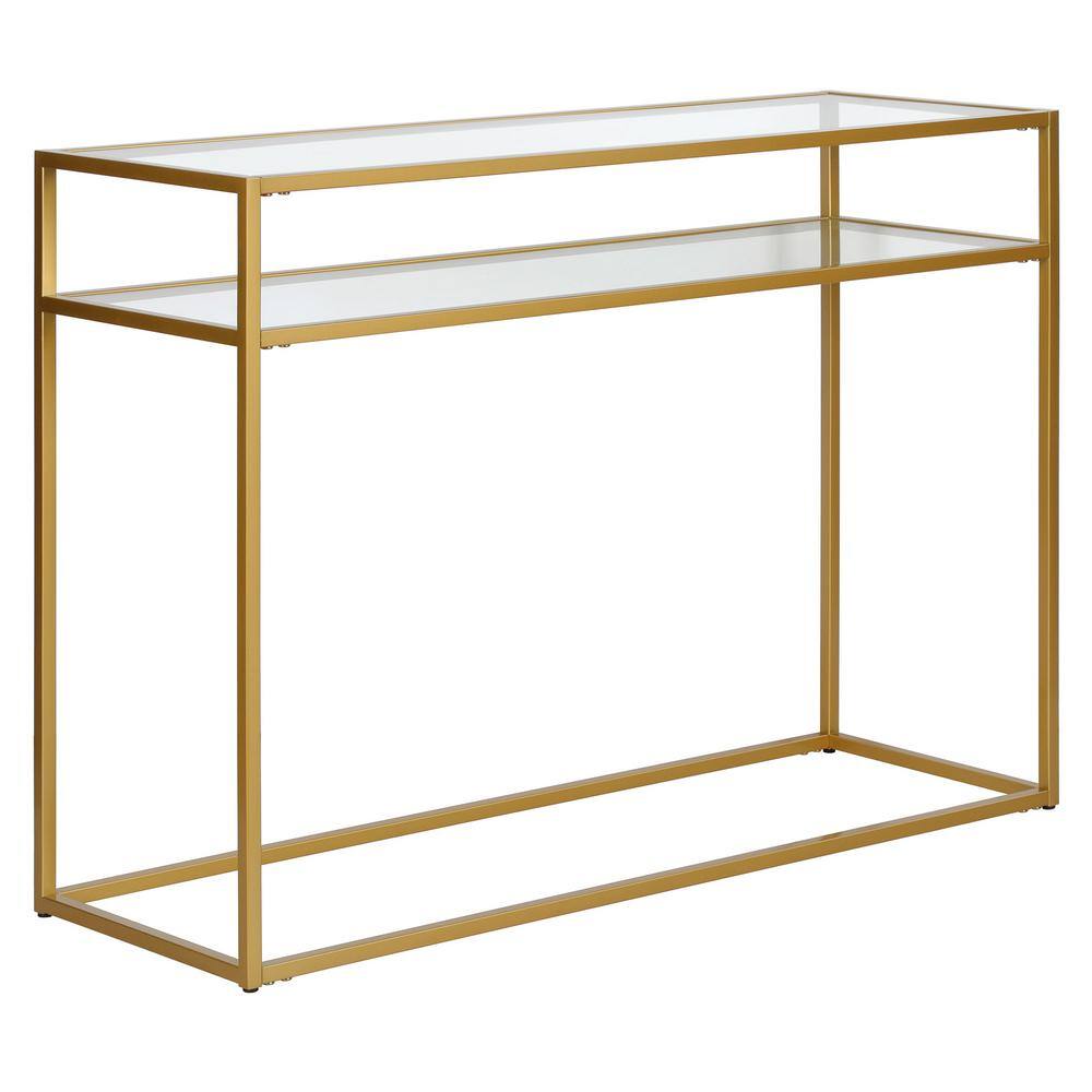 Brass & Glass 42'' Industrial Console Table with Storage Shelf