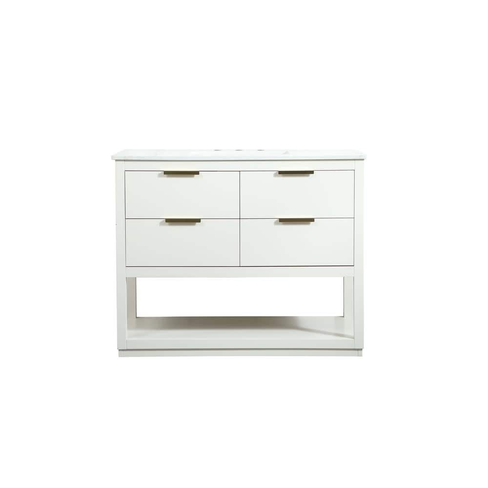 Timeless Home 42 in. W Single Bath Vanity in White with Engineered Stone Va