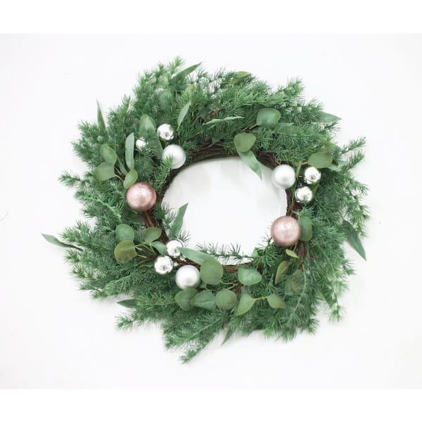 Tatahance Green Pineneedle Wreath with Ball Flower Wall Decal 26 in. x 26 in.
