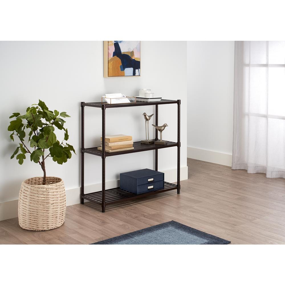 Adjustable Black 3-Tier Metal Slat Shelving Rack