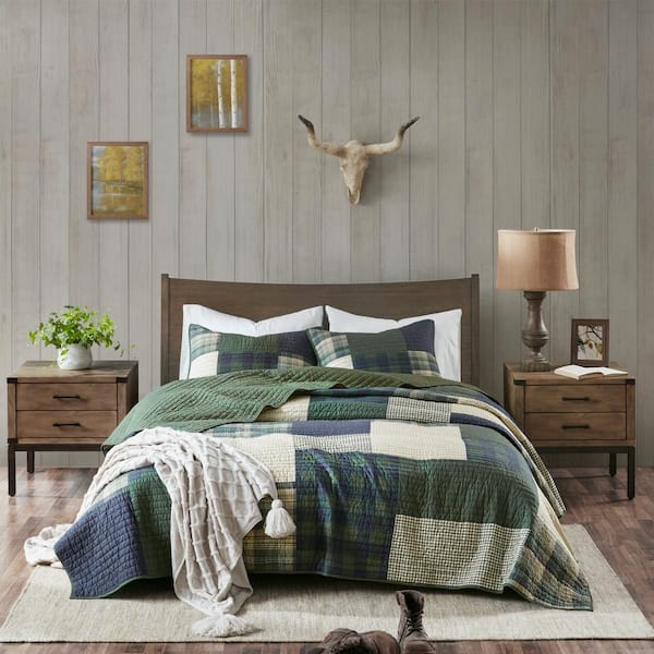 Woolrich Mill Creek 3-Piece Green Cotton Percale King/Cal King Oversized Quilt Set