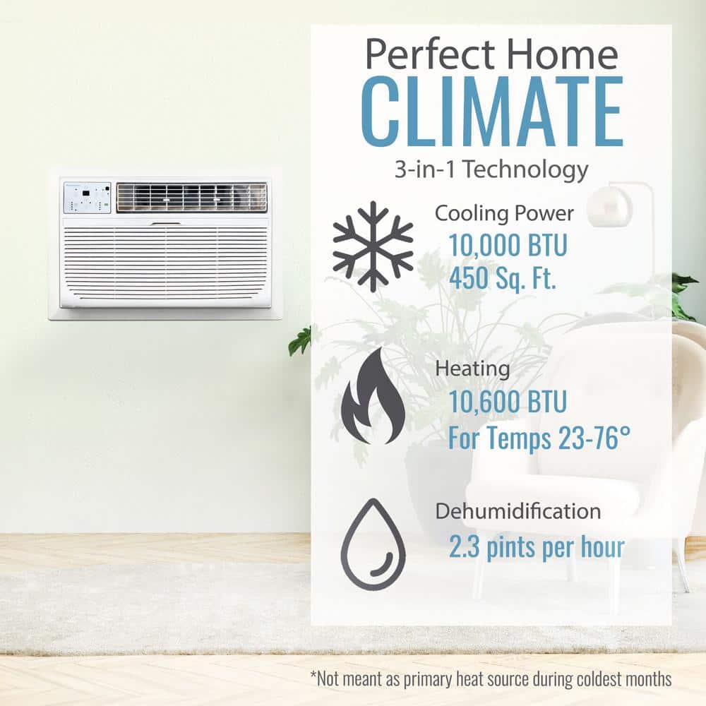 White 10,000 BTU Wall Mounted Air Conditioner with Heater and Remote