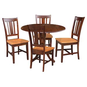 5-Piece 42 in. Cinnamon/Espresso Dual Drop Leaf Table Set with 4-Side chairs