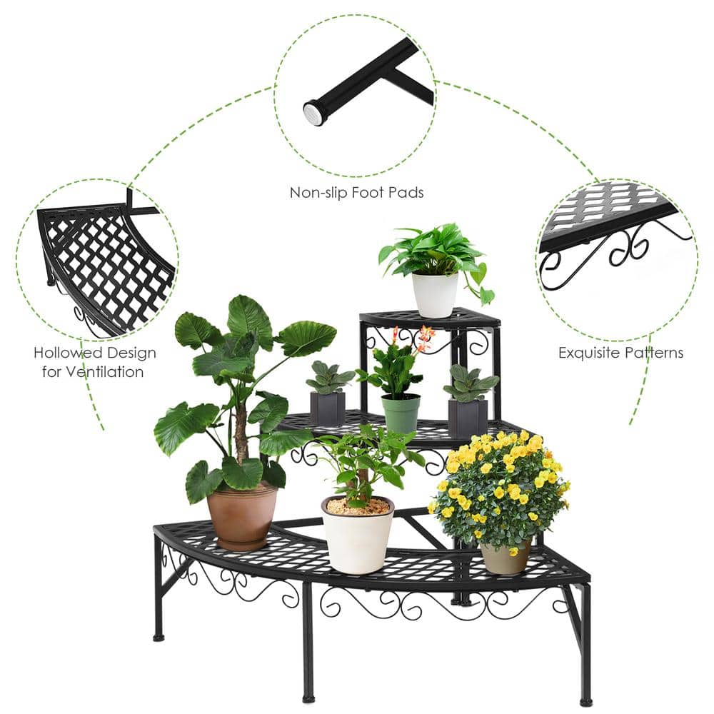 Elegant Black Metal 3-Tier Corner Plant Stand Display Rack