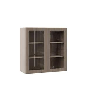 Designer Series Edgeley Assembled 30x30x12 in. Wall Kitchen Cabinet with Glass Doors in Driftwood