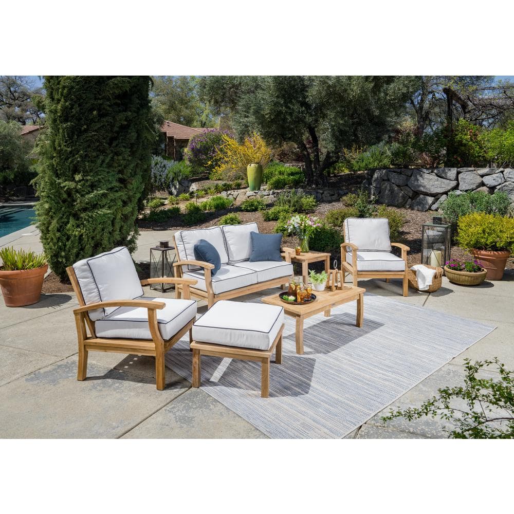 Indonesian Teak 6-Piece Loveseat Patio Conversation Set with Canvas Sunbrel