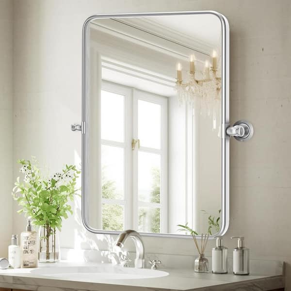 24 in. W x 36 in. H Classic Rectangular Metal Frame Silver Adjustable Vanity Mirror / Bathroom Mirror