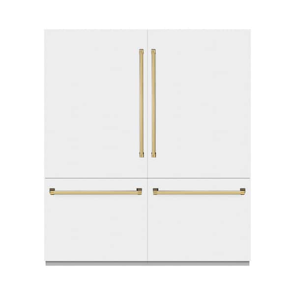 72 in. 39.6 cu. ft. Built-in Bottom Freezer Refrigerator w/ Water Dispensers in Matte White with Polished Gold Accents