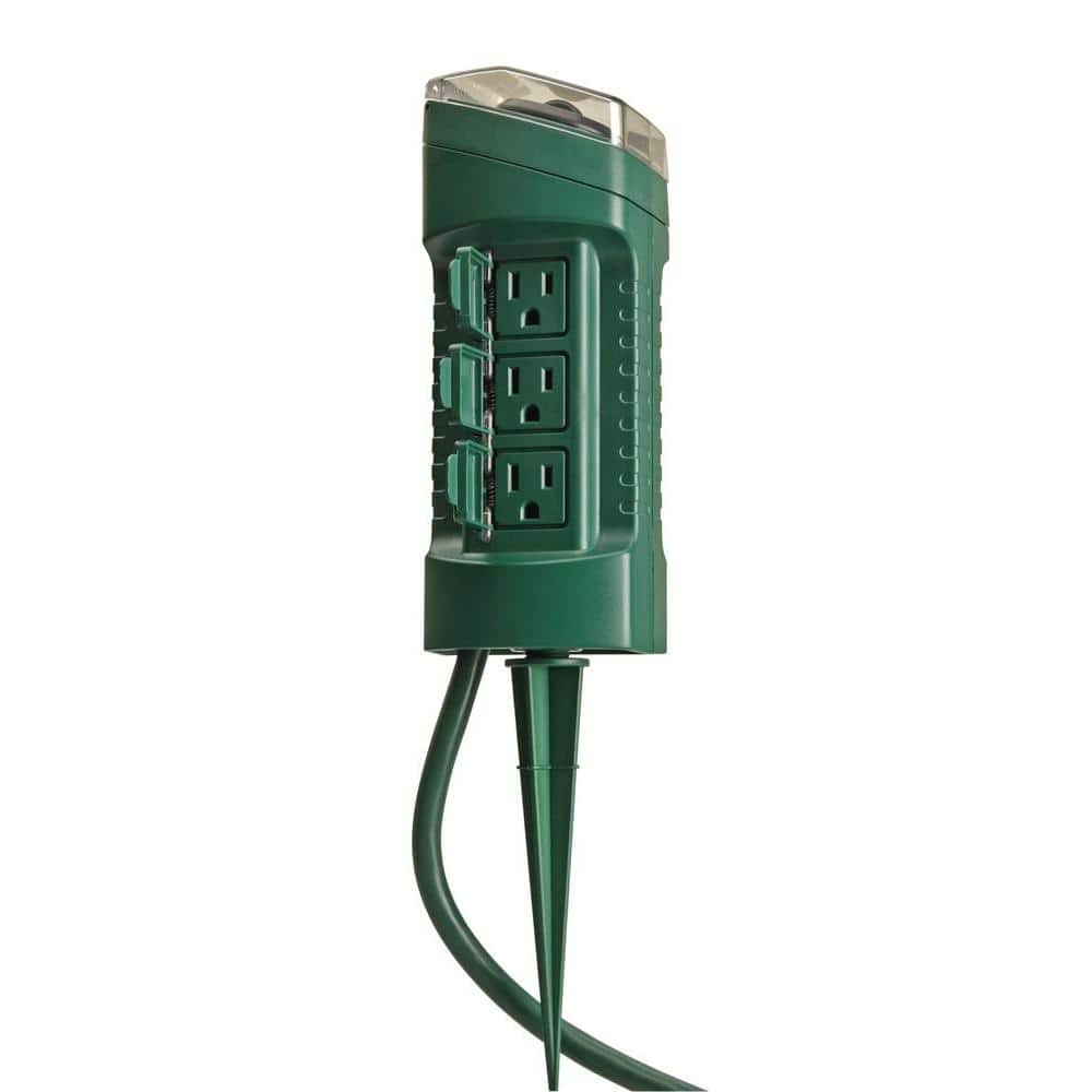 Woods 15-Amp Outdoor Plug-In Photocell Light Sensor 6-Outlet Yard Stake  Timer with ft. Cord, Green 13547WD The Home Depot