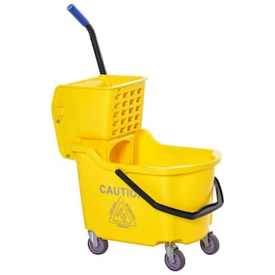 34 Qt. Capacity Yellow Mop Bucket With Side Press Wringer Cart on Wheels with Metal Handle
