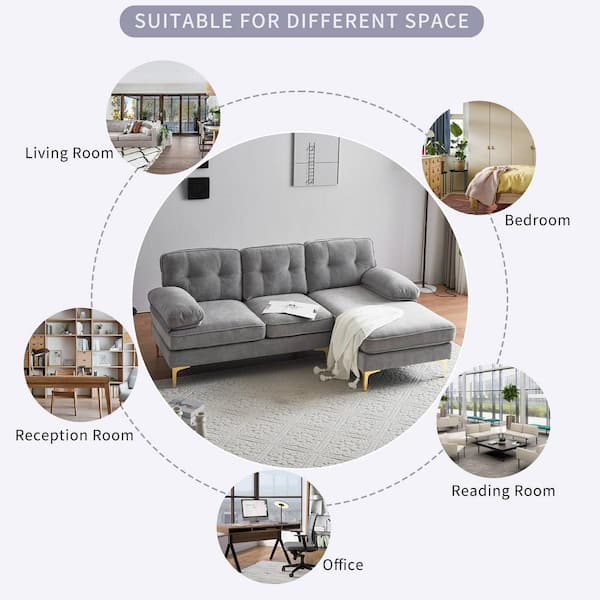 Polibi 83 in. Modern Square Arm Velvet L-Shaped Sofa, Couches for