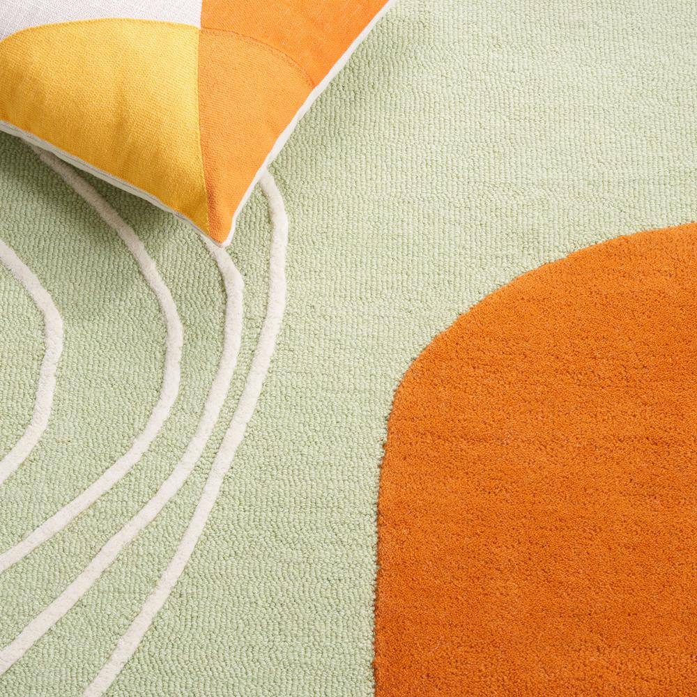Green and Rust Hand-Tufted Wool Abstract Area Rug