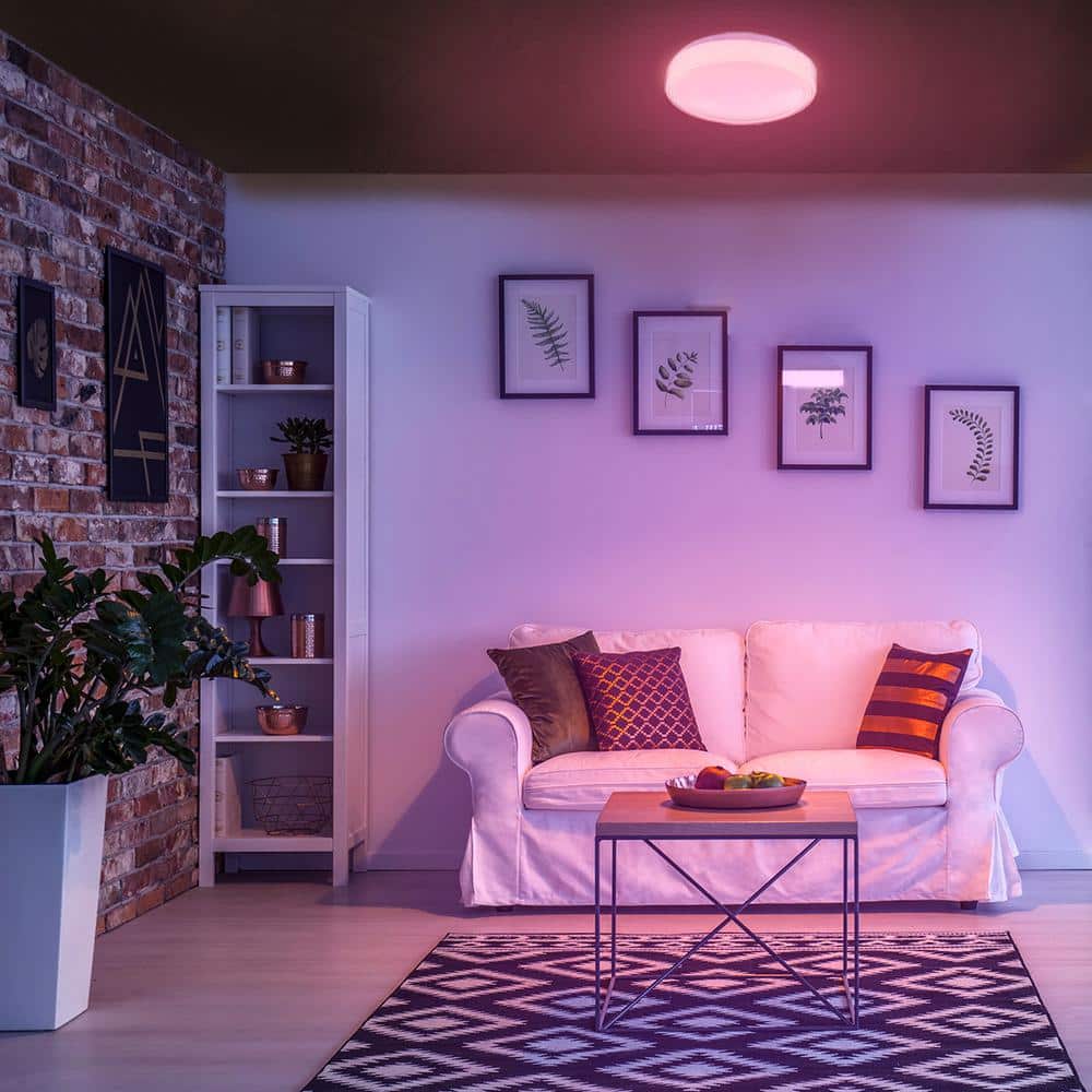 14" White Steel LED Smart Flushmount Ceiling Light