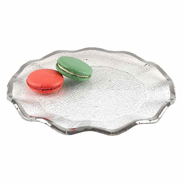 HomeRoots Amelia 13 in. W x 1 in. H x 13 in. D Novelty Silver Glass Platters