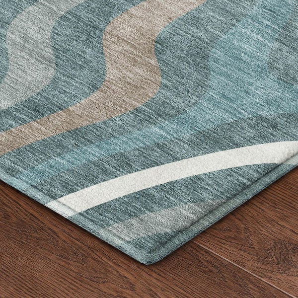 Mayfield Premium Machine Washable Abstract AMF2570 Teal 10 ft. x 14 ft. Area Rug