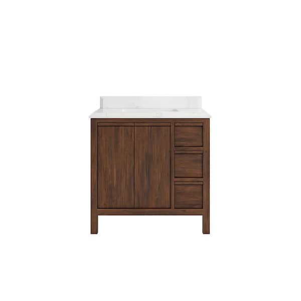 Willow Collections Elizabeth Teak 36 in. W x 22 in. D x 36 in. H Single Sink Bath Vanity Center in Dark Walnut with 1.5" Empira Quartz Top