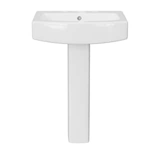 Modern White Ceramic Rectangular Pedestal Bathroom Vessel Sink with Faucet Hole