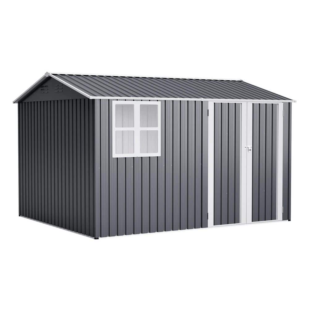Nico 10 ft. W x 8 ft. D Dark Gray Metal Patio Outdoor Storage Shed with Floor Frame, Window, Air Vents (73.67 sq. ft.) price history on PriceWatchPro