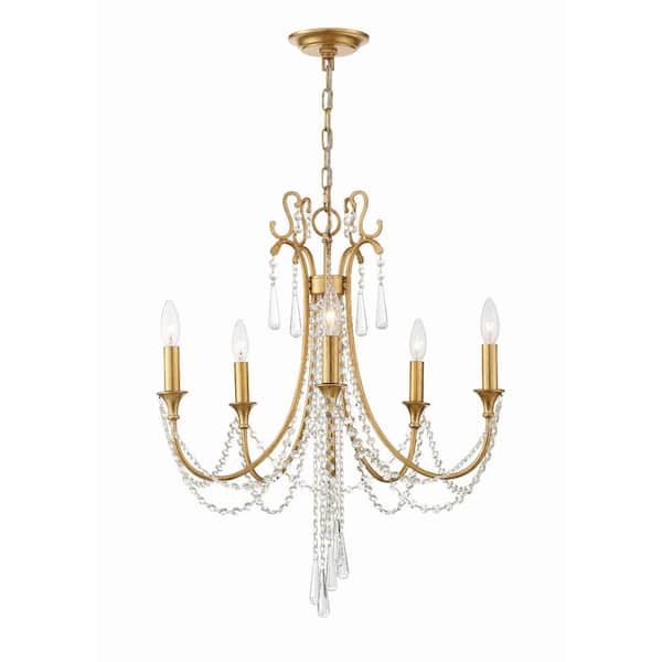 Arcadia 5-Light Antique Gold Crystal Chandelier