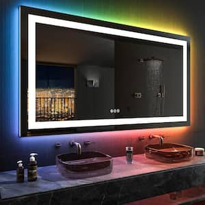 60 in. W x 36 in. H Rectangular Frameless LED Frontlit, RGB Backlit Anti-Fog Tempered Glass Wall Bathroom Vanity Mirror