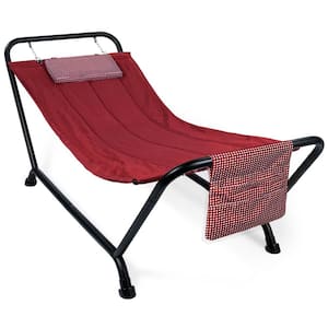 7.3 ft. Outdoor Patio Hammock Bed with Stand, Pillow, Storage Pockets, 500 lbs. Weight Capacity in Red