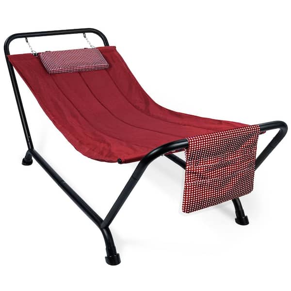 Best Choice Products 7.3 ft. Outdoor Patio Hammock Bed with Stand, Pillow, Storage Pockets, 500 lbs. Weight Capacity in Red