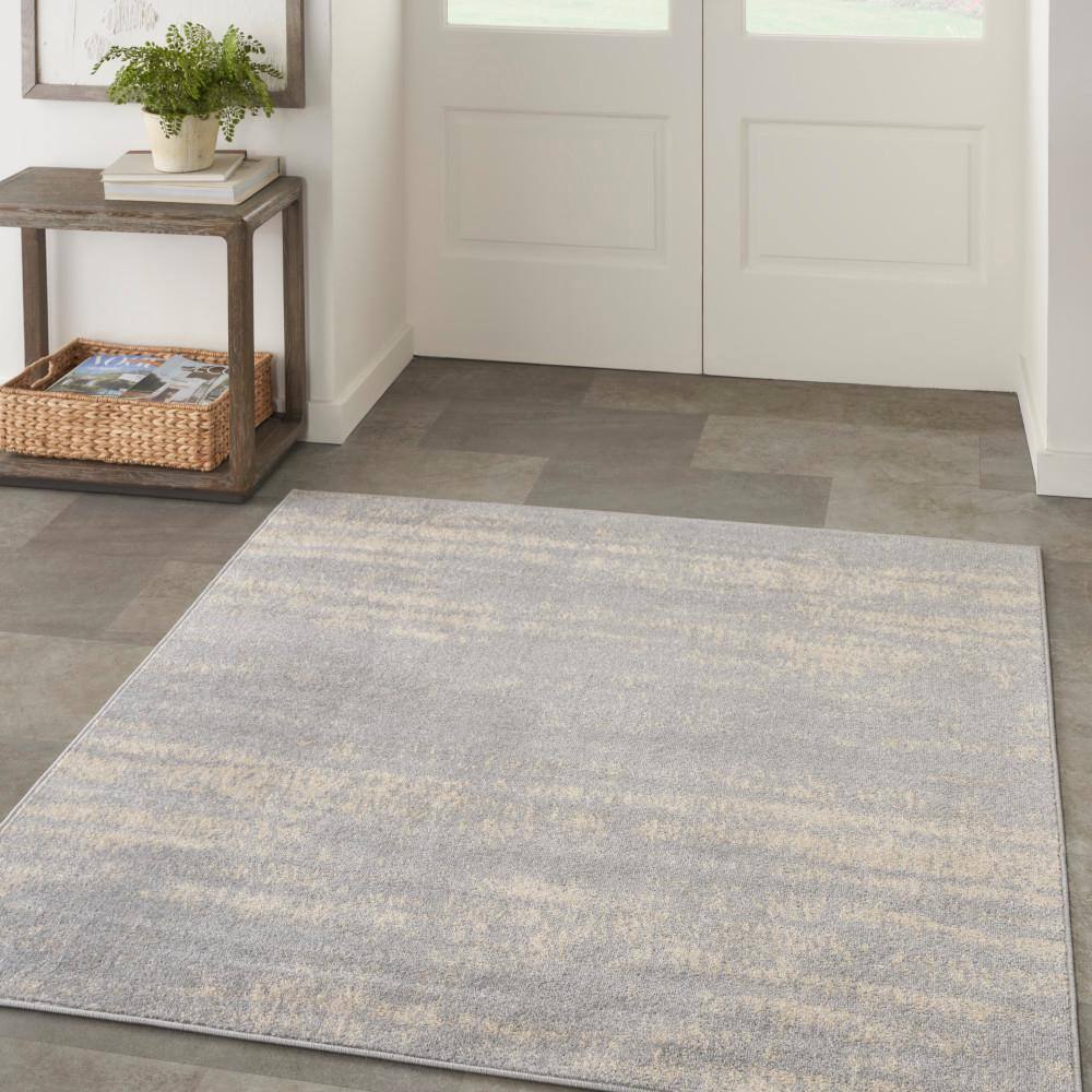 Essentials 5' Square Grey/Beige Abstract Synthetic Outdoor Rug