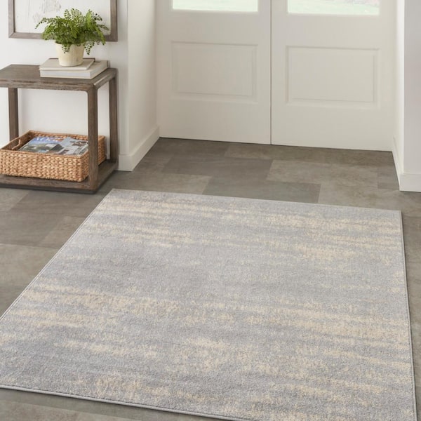 Nourison Essentials Grey Beige 5 ft. x 5 ft. Abstract Contemporary Square Area Rug