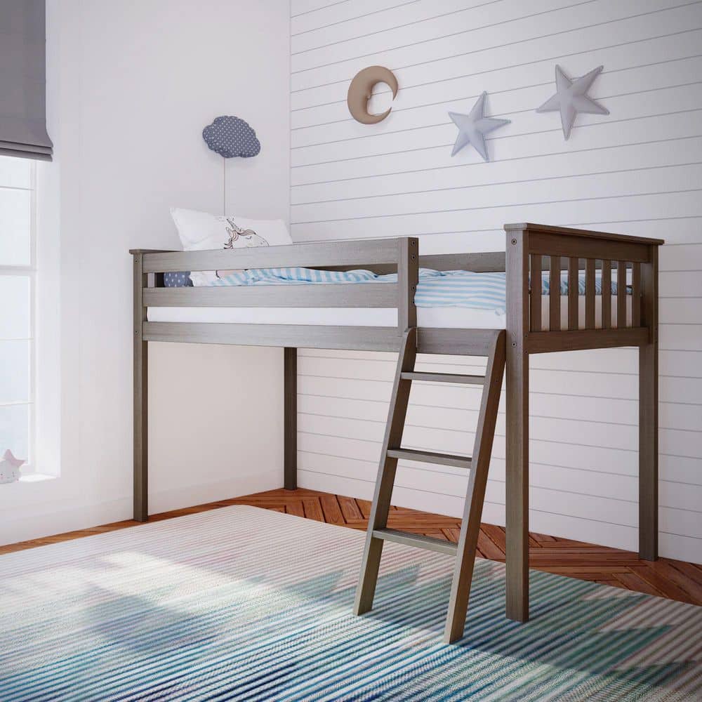 Clay Twin Wood Loft Bed with Ladder