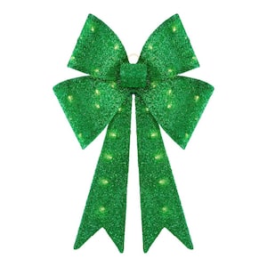 2 ft. LED Green Tinsel Bow Holiday Yard Decoration