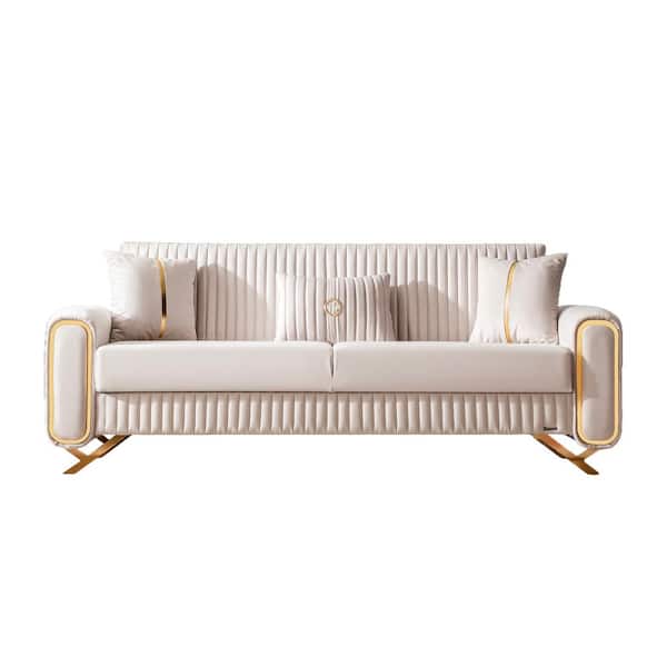 Escalade Collection Convertible 86.6 in. Beige Microfiber 3-Seater Twin Sleeper Sofa Bed with Storage