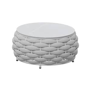 Gray Round Aluminum Patio Outdoor Coffee Table with Rock Slabs