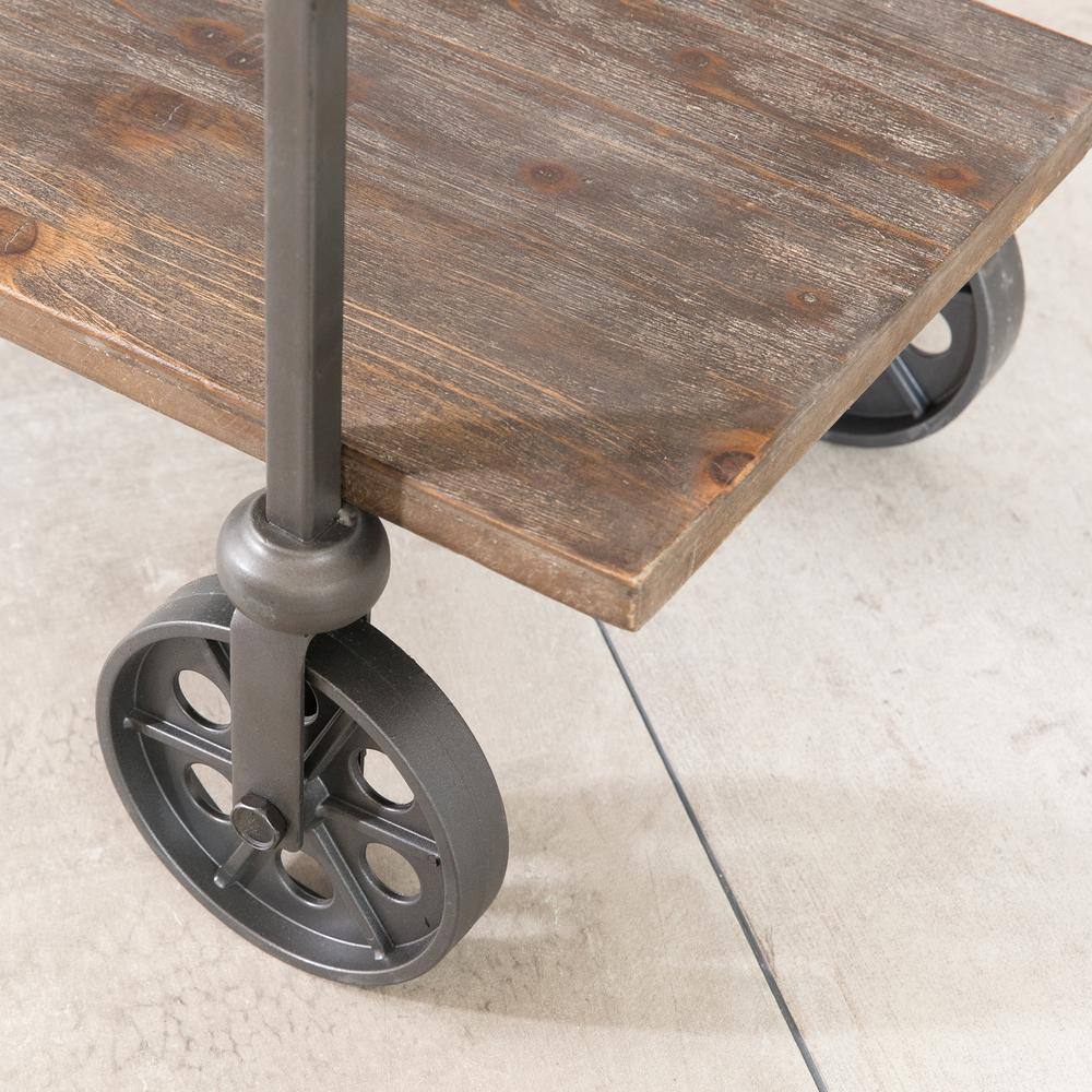 Rustic Brown Industrial Bar Cart with Wine Rack and Wheels