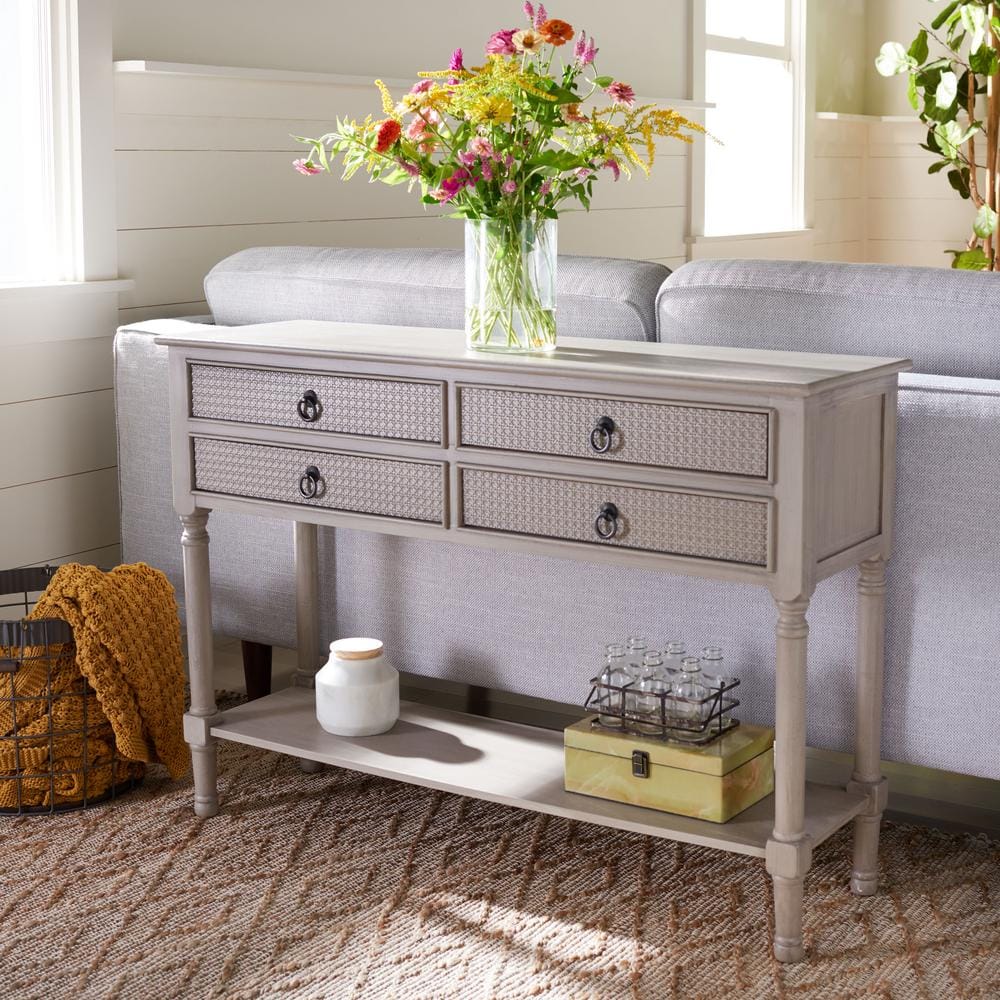 Greige Wood and Metal Hallway Table with Storage