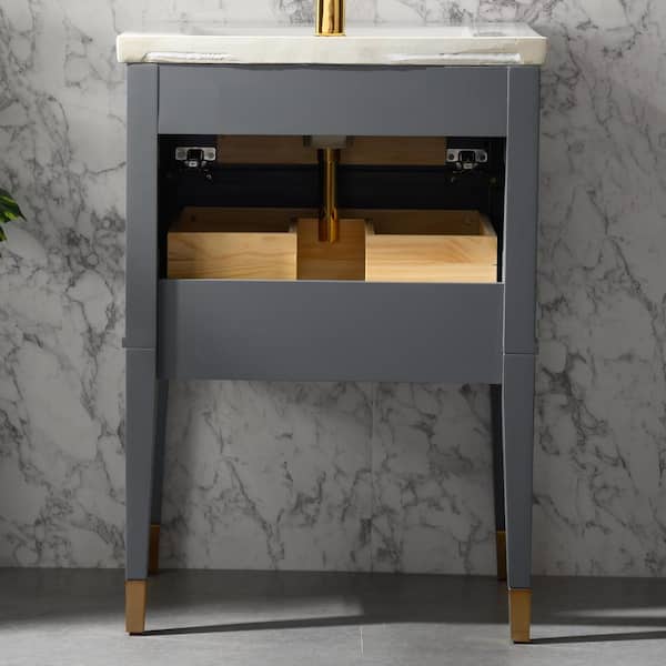 Clara 24 in. W x 18.5 in. D Bath Vanity in Gray with Porcelain Vanity Top in White with White Basin