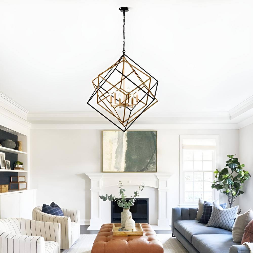 Black Geometric Cube Chandelier with Candle Lights
