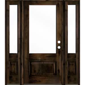 64 in. x 80 in. Farmhouse Knotty Alder Left-Hand/Inswing 3/4 Lite Clear Glass Black Stain Wood Prehung Front Door