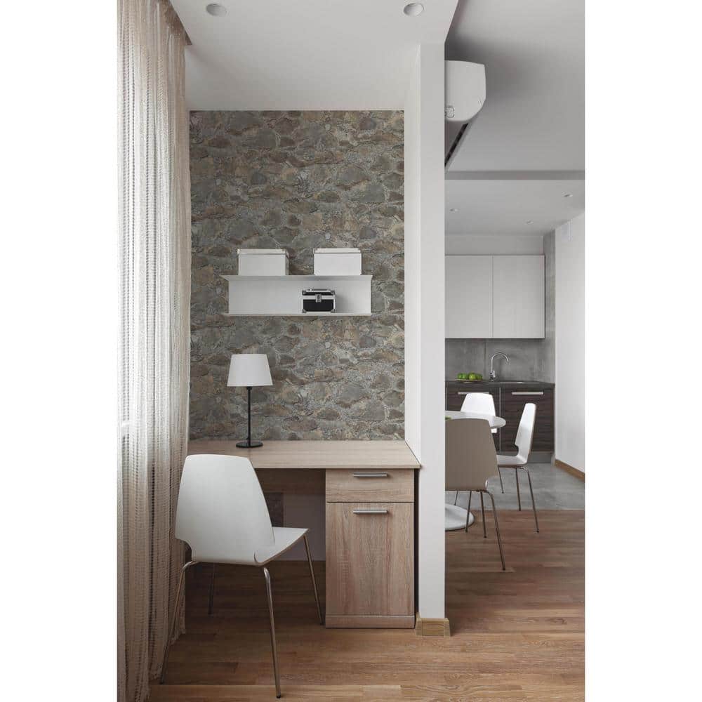 Gray and Beige Weathered Stone Peel and Stick Wallpaper Roll