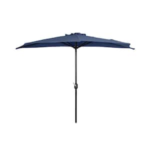 Fiji 9 ft. Outdoor Patio Half-Round Market Umbrella with Crank Lift in Navy Blue