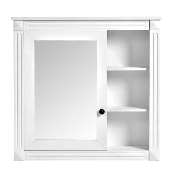 29.52 in. W x 28.74 in. H Rectangular MDF Medicine Cabinet with Mirror, Wall Mounted Over the Toilet Storage-White