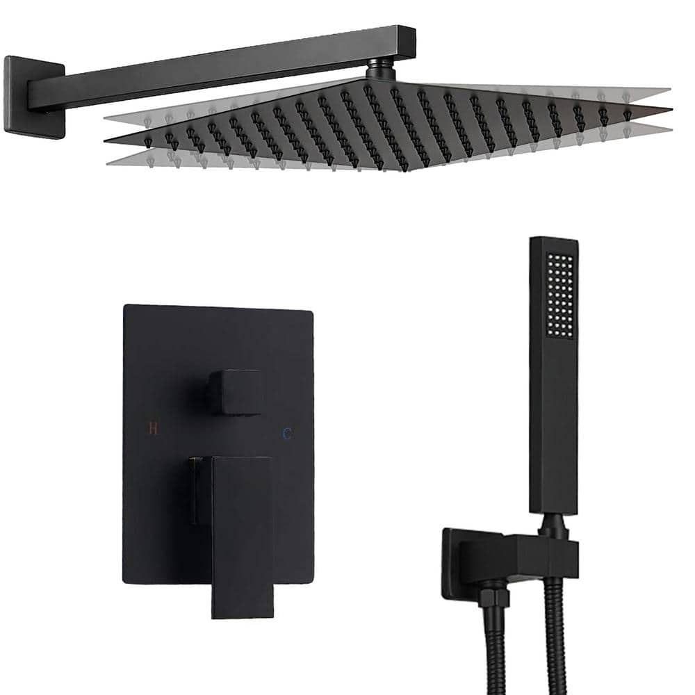 Brass Single Handle 2-Spray 16 in. Rain Shower Faucet 2.5 GPM Shower System w/ Handheld, Pressure Balance in Matte Black price history on PriceWatchPro
