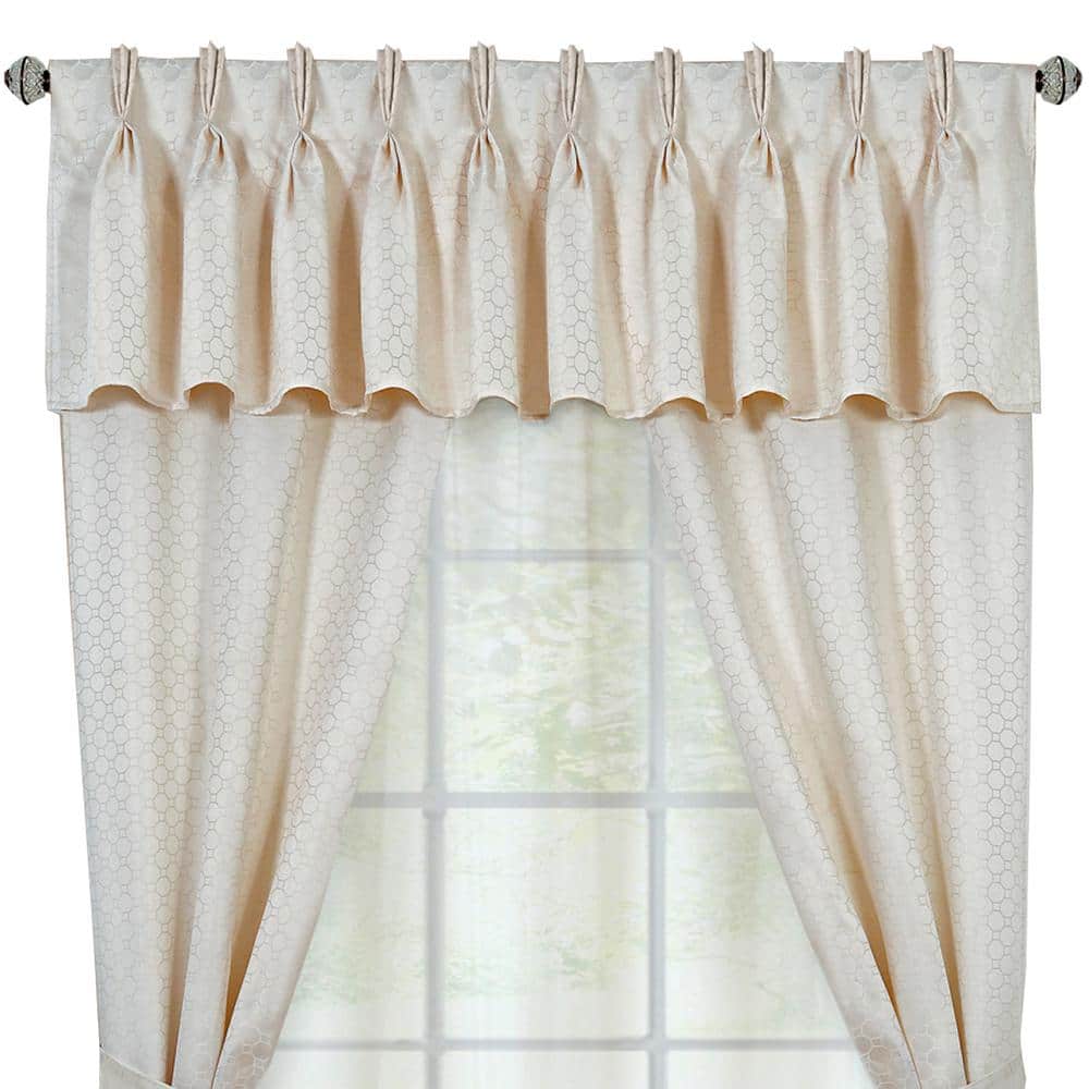 Ivory Geometric Pinch Pleat Ground Length Curtain Set