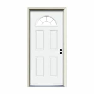 34 in. x 80 in. Fan Lite White Painted Steel Prehung Left-Hand Inswing Front Door w/Brickmould