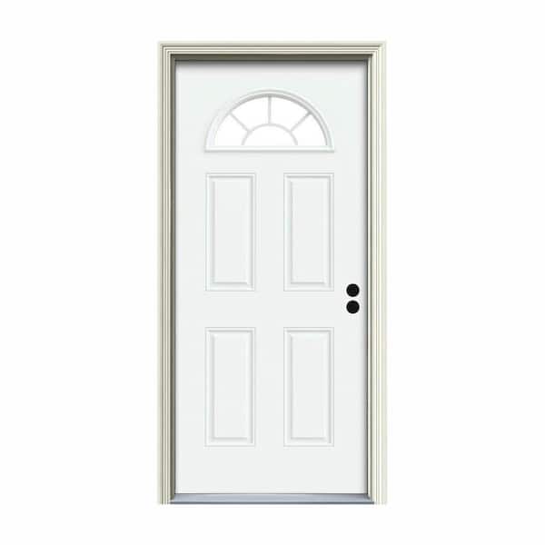 JELD-WEN 34 in. x 80 in. Fan Lite White Painted Steel Prehung Left-Hand Inswing Front Door w/Brickmould