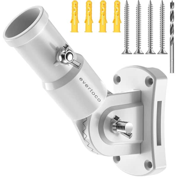 Angel Sar 1 in. 180° Adjustable Stainless Steel Flag Pole Bracket with 2 Installation Methods, White