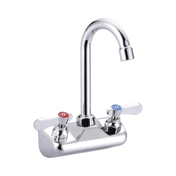 Commercial Double Handle Wall Mounted Standard Kitchen Faucet with 360° Swivel Spout in Polished Chrome
